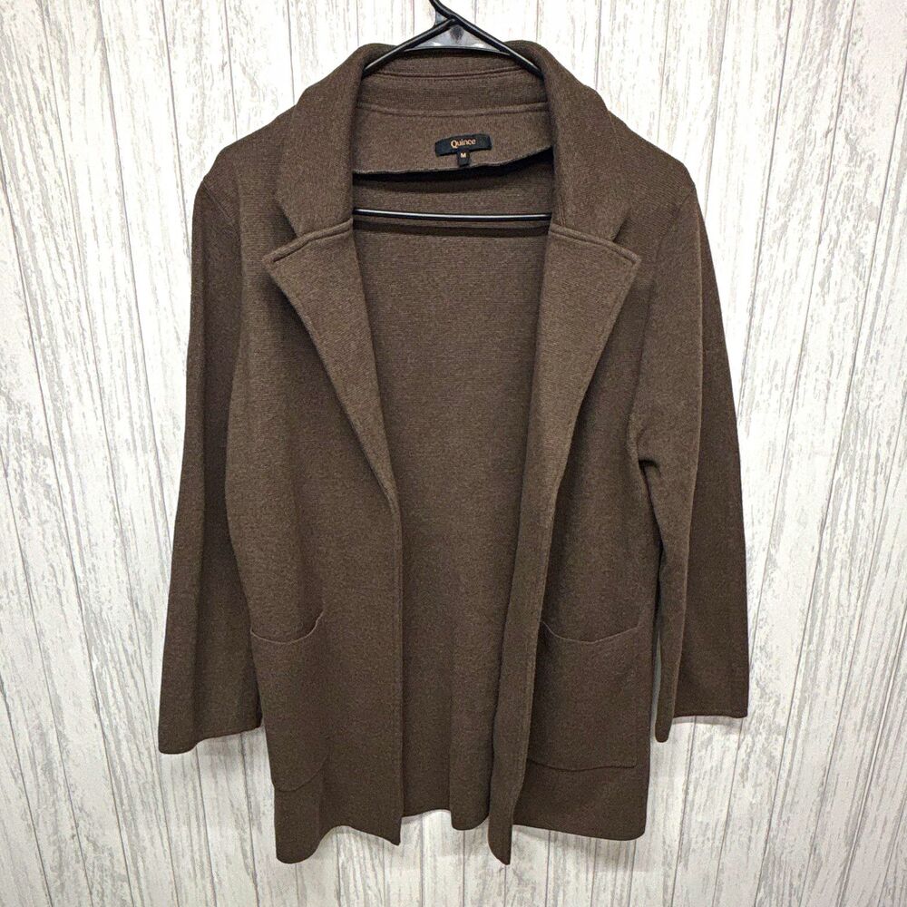 Womens Size M Quince Brown 100% Organic Cotton Knit Blazer Cardigan Pockets